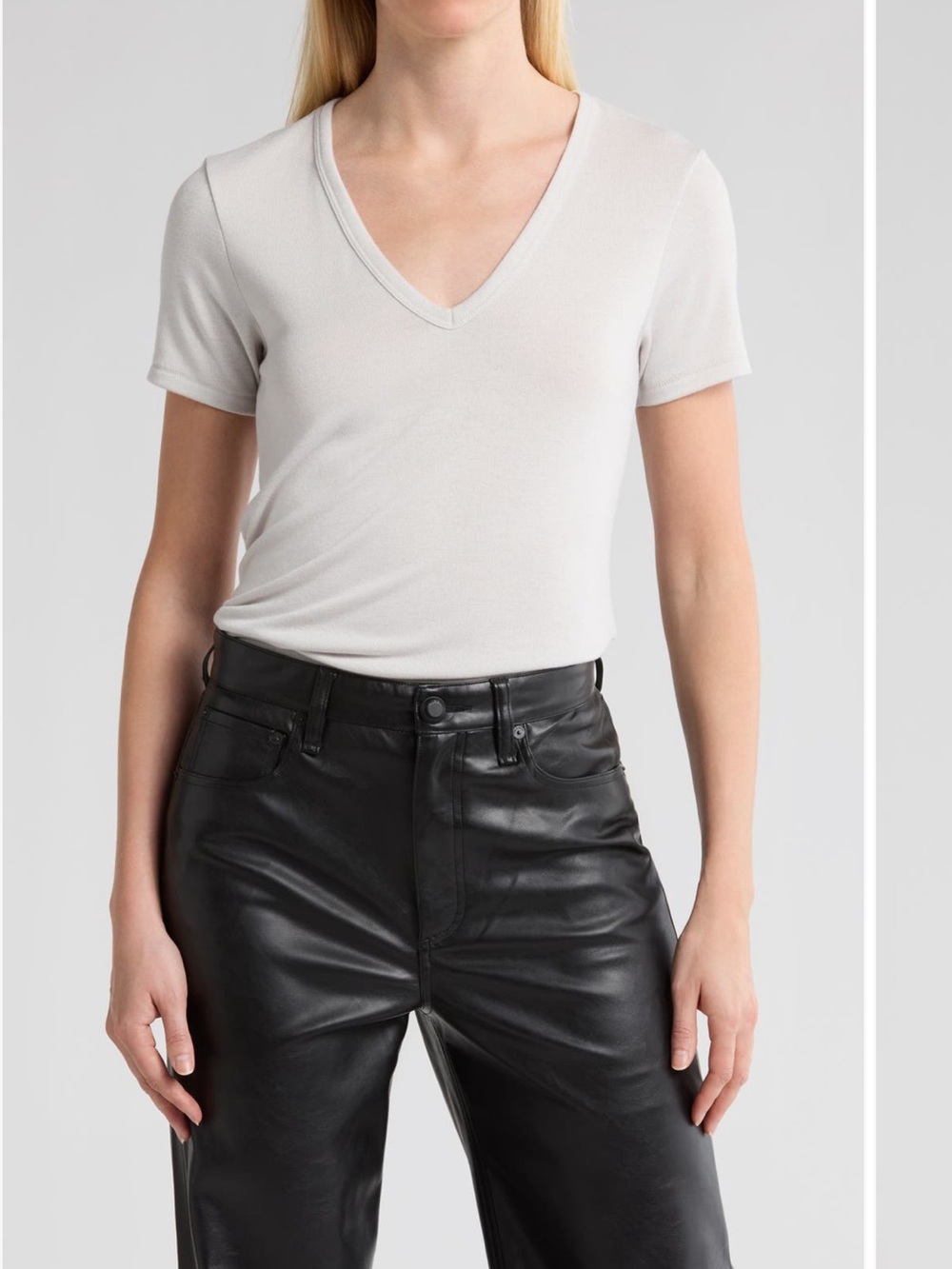 Rag & Bone LEA  V-Neck Short Sleeve Top in Light Gray lunarock Pima cotton S